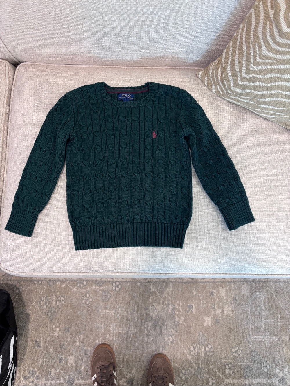 Polo by Ralph Lauren Forest Green Cable Knit Cotton Crewneck Sweater
